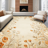 Wild Flower Reversible Area Rug for Patio Deck With Botanical Design(Beige)