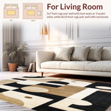 Abstract Beige Area Non Slip with Modern Art(Beige)