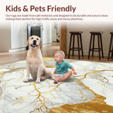 Marble Veins Beige & Gold Contemporary Area Chic Decor(White)