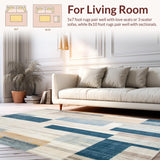 Abstract Patchwork Beige & Blue Geometric Floor Covering(Beige)