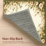 Hallway Runner with Beige and Green Floral Design(Beige)