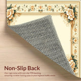 Elegant Beige Floral Border Area Timeless Geometric Design(Beige)