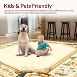 Elegant Beige Floral Border Area Timeless Geometric Design(Beige)