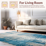 Area with Distressed Blue Beige Print for Entryway(Blue)