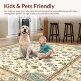 Timeless Beige with Floral Borders Traditional Geometry(Beige)