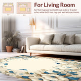 Oval Azure Bloom Floral Beige and Blue(Beige)