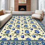 Floral Symphony Beige & Azure Crafted Area(Beige)