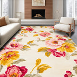 Beige Spring Bloom Entryway Area Vibrant Flower Design(Ivory)