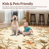 Botanical Scrollwork Transitional Floor Cover with Floral Accents(Beige)