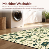 Non Slip Small Area Featuring Beige Base with Green Abstract Floral Motifs(Beige)