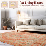 Textured Boho Area Featuring Muted Floral Designs in Terracotta Tones(Orange)