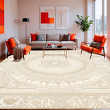 Neutral Boho Round with Layered Tribal Circles and Linear Accent Details(Beige)