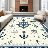 Maritime Voyage Decorative Carpet with Anchor Design for Indoor Spaces(Blue)