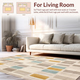 Modern Geometric Patchwork with Colorful Squares Beige Accents(Beige)