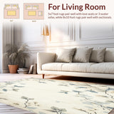 Patterned Floral Bath with Creamy Beige Blossoms and Powder Blue Leaves(Beige)