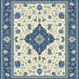 Regal Azure Bloom Dark Blue Beige Floral Medallion(Beige)