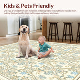 Tranquil Garden Trellis Area with Light Blue Base and Beige Floral Lattice(Beige)