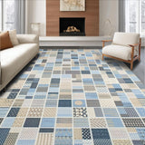 Modern Patchwork Area Geometric Design Beige Blue(Blue)