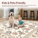 Intricate Geometric Floral Area with Smoke and Beige Motifs(Beige)