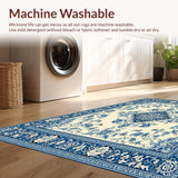 Coastal Blue Beige Medallion Area Ornate Floral Design(Blue)