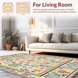 Boho Chic Beige Area with Multi Colored Geometric(Beige)