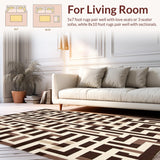 Modern Abstract Lines Area with Interlocking Geometric Shapes Design(Beige)