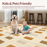 Area Rug Checkered Tan and Beige Geometric Floor Covering(Beige)