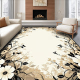 Stylish Area Monochrome Beige & Black Floral Burst(Beige)
