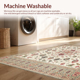 Non Slip with Beige Floral Medallion and Boho Highlights(Ivory)
