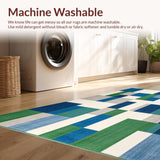 Abstract Geometric Area with Blue Green and Beige Patchwork Plaid Motif(Blue)