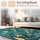 Marine Life Starfish Circular Area Deep Turquoise Earthy Beige(Blue)