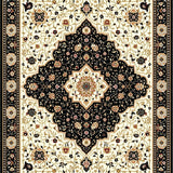 Classic Black and Beige with Refined Oriental Floral Medallions(Beige)