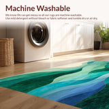 Modern Abstract Area Rug with Flowing Shapes in Green and Teal Tones(Green)