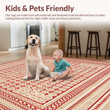 Modern Medallion Low Pile Non Slip Durable Easy Clean(Red)