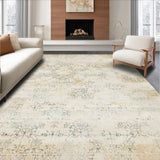 Low Profile Area with Vintage Distressed Lattice and Floral Overlay(Beige)