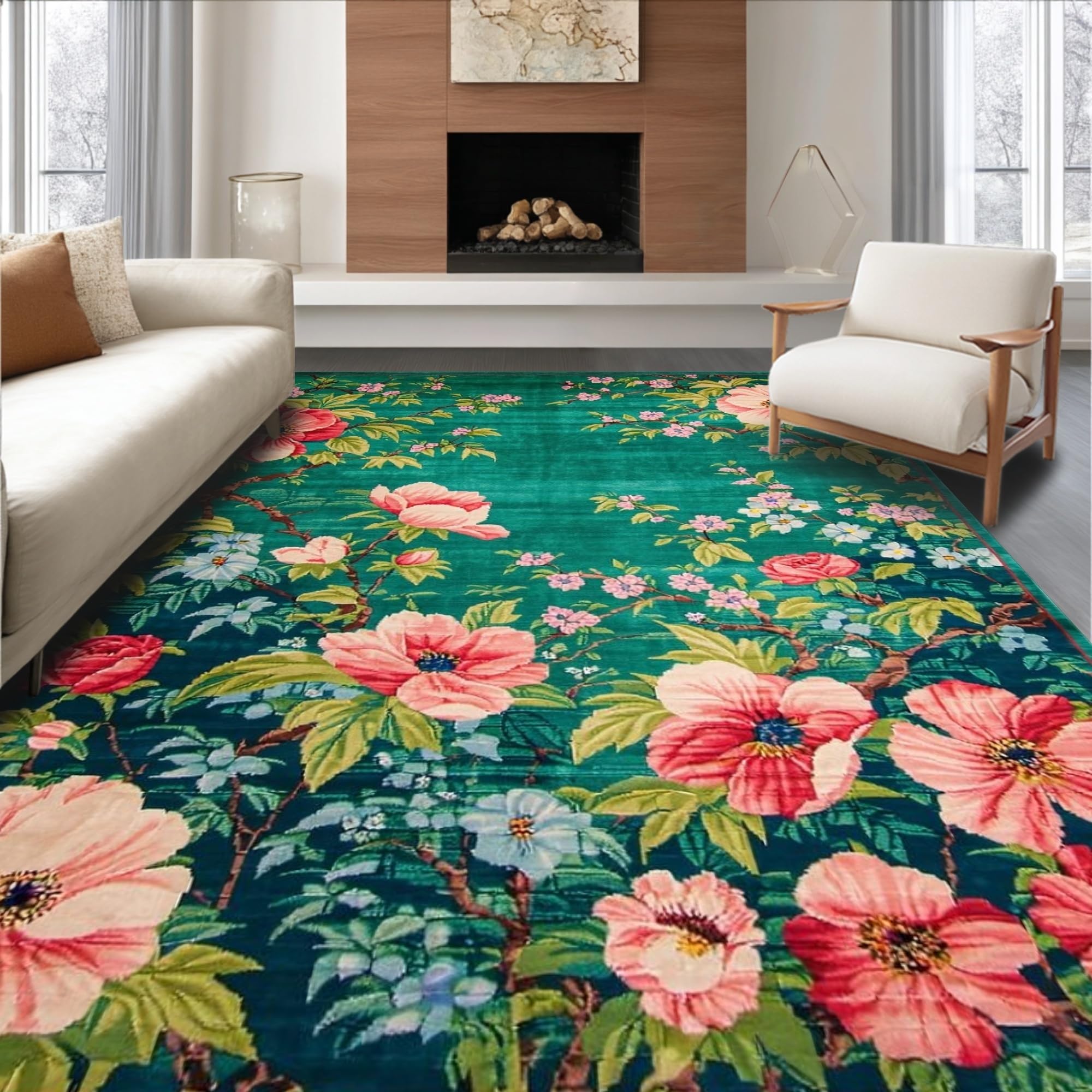 Maximalist Green Floral Elegance Rug – ODIKA