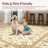 Timeless Oval with Beige Ivory Ornamental Arabesque and Floral Medley(Beige)