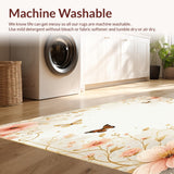 Beige Floral Bloom Area Elegant Butterfly Motif Floor(Beige)