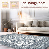 Non Slip Rug Elegant Dark Gray Floral Pattern for Stylish Floors(Blue)