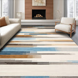 Modern Abstract Striped with Cream Brown Blue and Gray Bands(Beige)