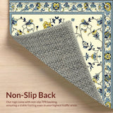 Lightweight Area Non Slip Low Pile Vintage Flower Design(Beige)