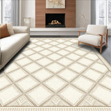 Artisan Geo Lattice Area with Neutral Tones and Interlocking Diamond Motifs(Beige)