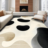 Modern Abstract Wavy Area Chic Beige Black Contour(Beige)