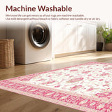 Floral White Area with Gentle Pink and Beige Traditional Motifs(White)
