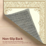 Area Classic Ornamental Border Elegant Non Slip Timeless Design(Beige)