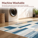 Abstract Patchwork Beige & Blue Geometric Floor Covering(Beige)