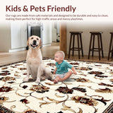 Beige Brown Floral Faux Wool Non Slip(Beige)