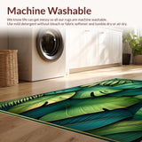 Vibrant Tropical Leaf Area Rug with Emerald Green and Gold Accents(Green)