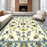 Lightweight Area Non Slip Low Pile Vintage Flower Design(Beige)