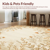 Wild Flower Reversible Area Rug for Patio Deck With Botanical Design(Beige)
